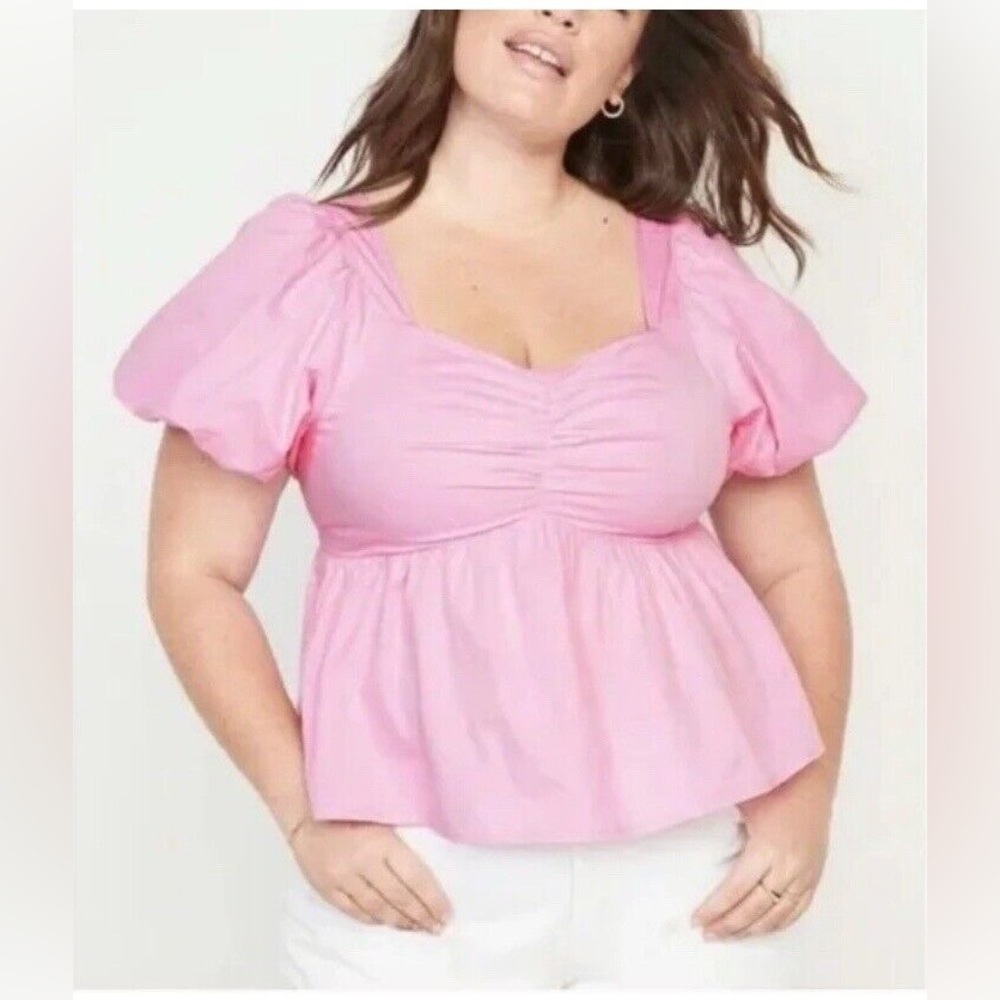 Old Navy Milkmaid Babydoll Puff Sleeve Womens Pink Top Plus Pink Everyday Casual